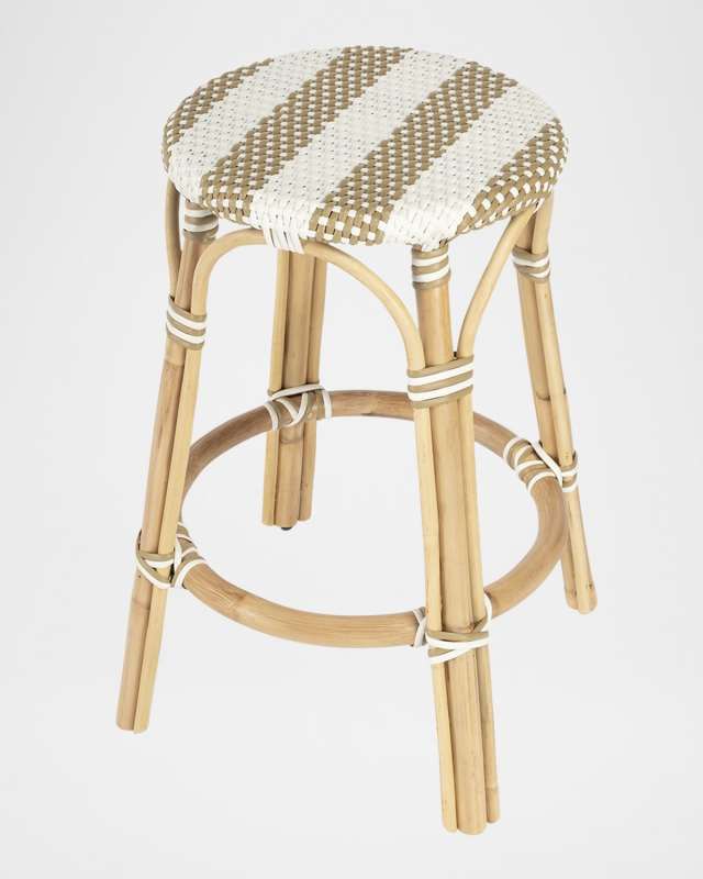 Tobias 24" Rattan Counter Stool, Tan/White Stripe